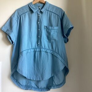 Free People Weekend Escape Top Womens XS Chambray Linen Blend Oversized OB396789
